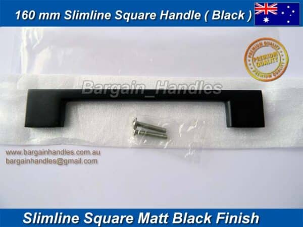160 mm Slimline Square Handle / D-Square Matt Black Finish