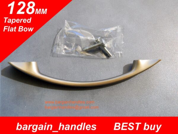 128mm Kitchen Door Handle Tapered Flat Bow Brushed Stainless Steel